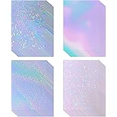 32 Sheets Holographic Sticker Paper A4 (11.7 x 8.3 Inch) Clear Vinyl Sticker Paper Self Adhesive Waterproof Transparent Overl