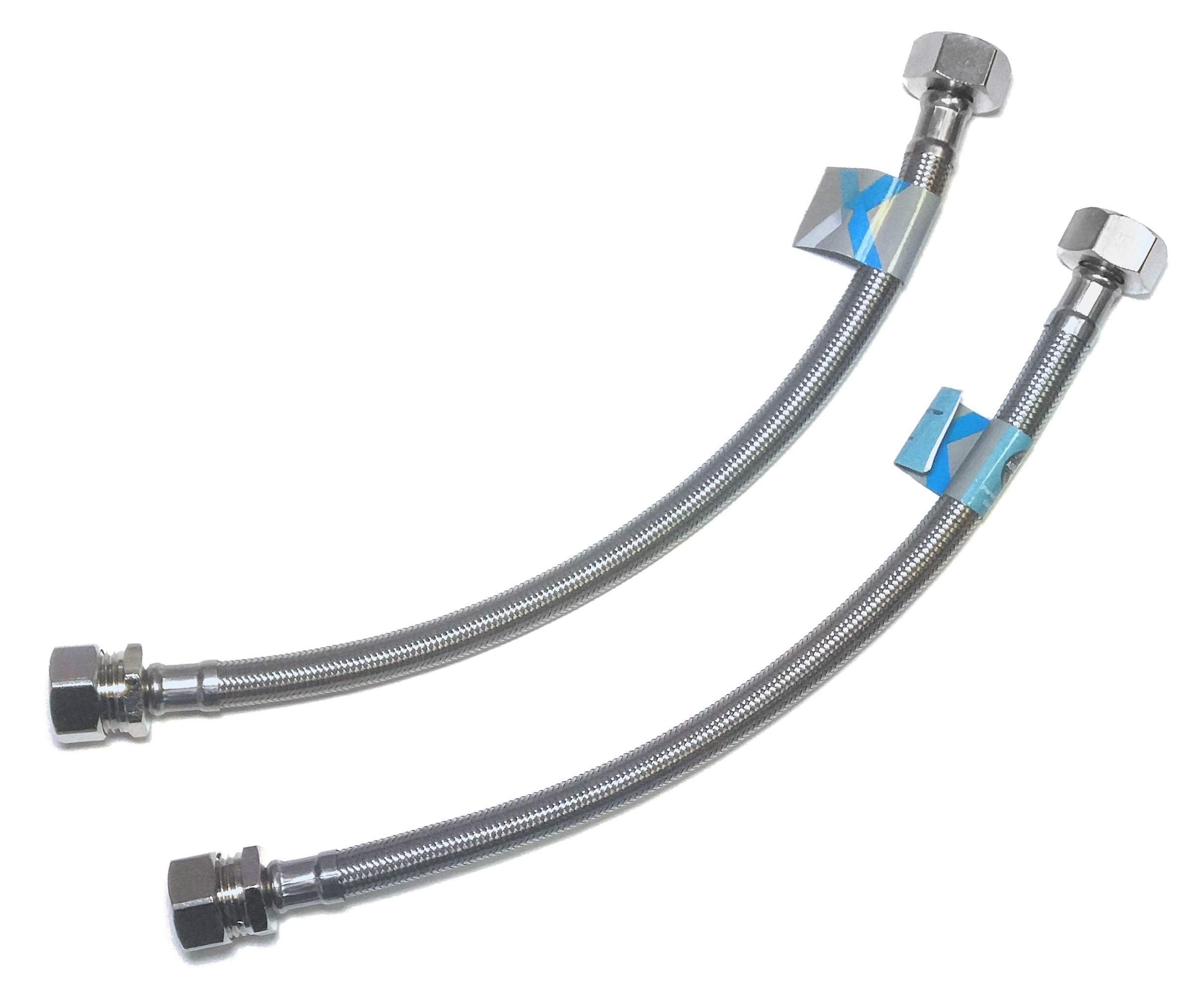 Xcel Home 2 x 300mm 1/2 BSP x 15mm | Compression Flexible Connectors | Stainless Steel Pipes | DIY Replacement | Boiler Kitchen Bathroom Flexi Pipes | Durable Brass Plumbing Fittings | Corrosion Free