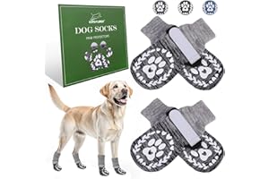 EXPAWLORER Dog Socks to prevent Licking and Slipping, Winter Dog Shoes for Cold Weather Snow, Paw Protectors for Hardwood Floors Anti-Slip, Dog Booties for Small Medium Large Senior Dogs, Black Grey L