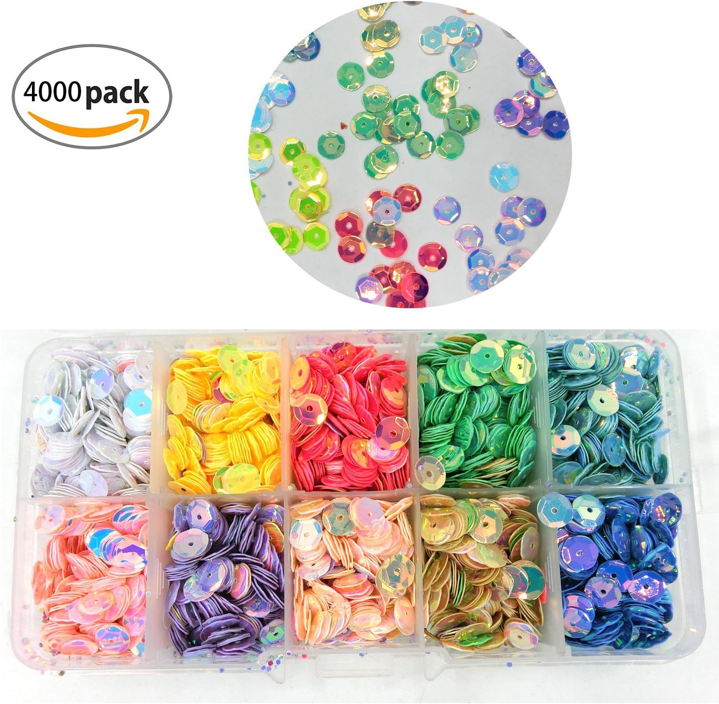 Tangger 10 Colors Loose Sequins Cup Sequin Crafts Iridescent Spangles for DIY Arts Crafts Making, 6 mm, 4000Pcs