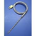 K-Type Thermocouple Sensor with High Temperature Stainless Steel Pointed Insertion Probe, 932 F or 500 C, with Stainless Steel Braided Cable