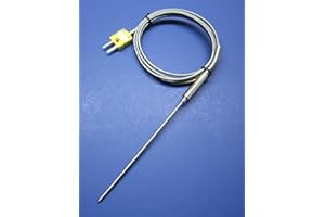 JUFAY K-Type Thermocouple Sensor with High Temperature Stainless Steel Pointed Insertion Probe, 932 F or 500 C, with Stainless Steel Braided Cable