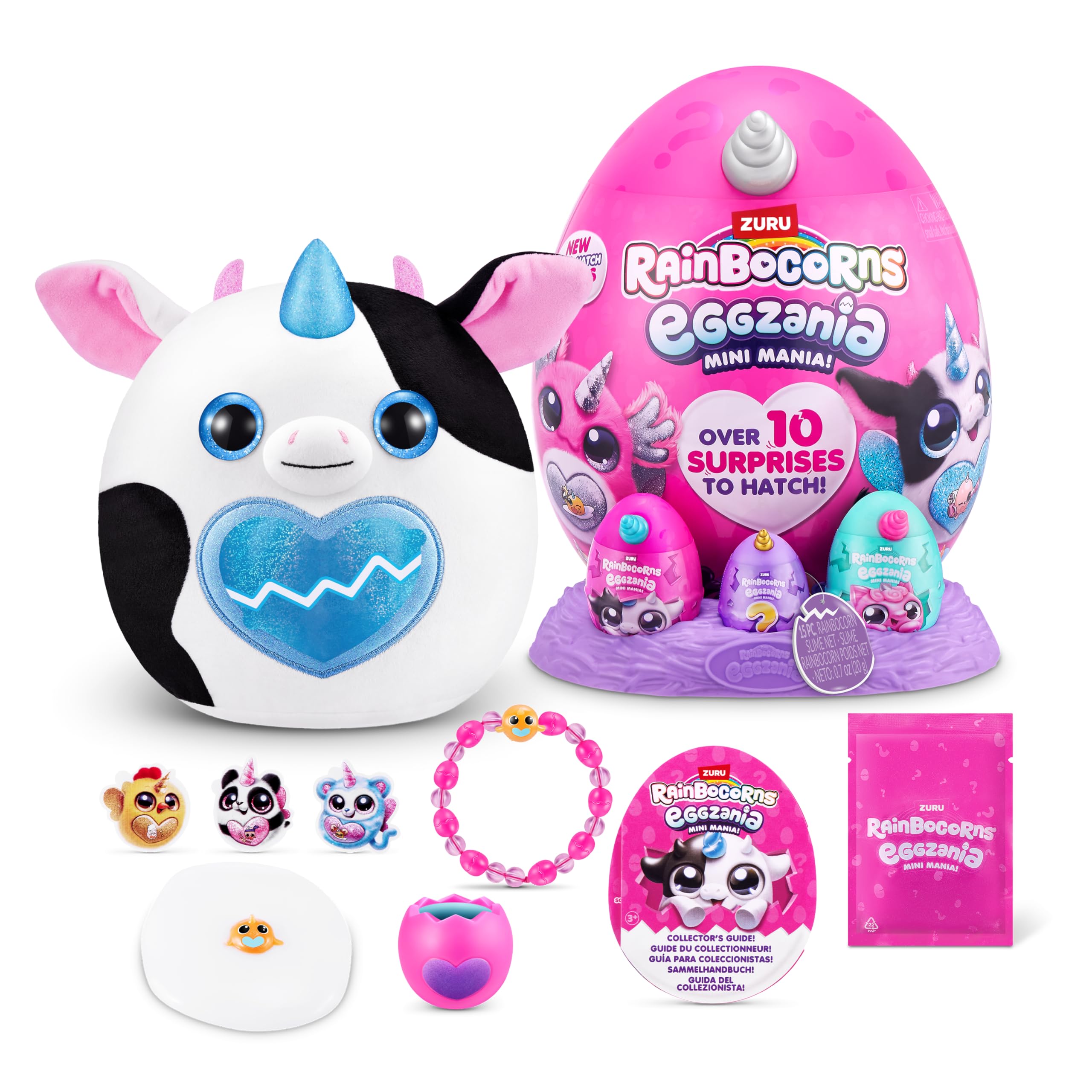 Rainbocorns ZURU Eggzania Mini Mania, Cow, by ZURU Plush Surprise Unboxing with Animal Soft Toy, Idea for Girls with Imaginary Play (Cow) — image 1