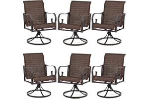 EROMMY Patio Swivel Chairs Set of 6, Heavy Duty Outdoor Dining Chair with 23.5'' High Back, Extra-Large Water-Fall Seat, Rattan Wicker Porch Chair Gentle Rocker for Outside, Dark Brown
