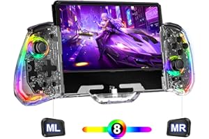SZYUYU Switch Controller for Nintendo Switch/OLED, Full-Size Grip Ergonomic Handheld Mode Controller, Switch Pro Controller One-Piece Joypad with 8 Color RGB Lights/Programming/Turbo/Cable (Clear Ice)