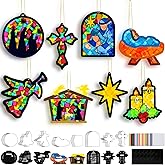 DoubleFill 48 Pcs Christmas Nativity Suncatchers Craft Kits Christian Religious Christmas Crafts Nativity Stained Glass Tissue Paper Craft Kit for Window Art Activities Xmas Decoration