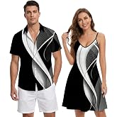 DRESSFO Couples Vacation Match Set | His And Hers Prints, Shirt And Dress Pairs, Beach Cruise Ready, Multi-Print Options, Easy Soft Daily Wear