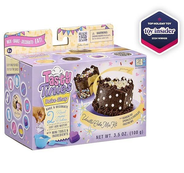 GOLIATH TASTY TINIES BAKE SHOP VANILLA CAKE MIX KIT WITH RAINBOW POP SPRINKLES & CHOCOLATE FROSTING MIX | BAKE & DECORATE 2 REAL MINI CAKES | INCLUDES MINI TOOLS & INGREDIENTS | AGES 6+