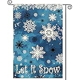 Tikeciti Winter Blue Snowflake Welcome Garden Flag 12x18 Inch Double Sided, Let It Snow Burlap Small Yard Flag Christmas Xmas Farmhouse Flags Seasonal Patio Outdoor Outside Decoration