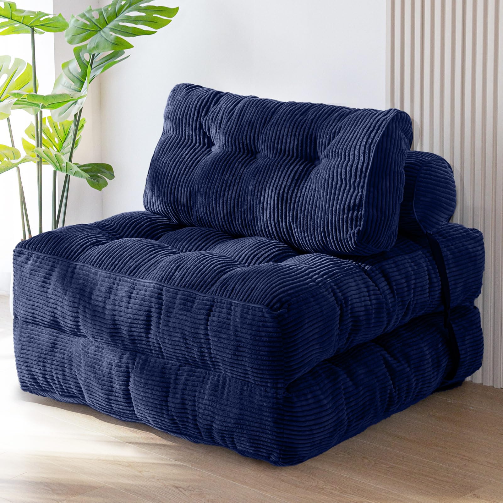Photo 1 of **ITEM HAS HAIR ON IT**
MAXYOYO Folding Sofa Bed, Convertible Sleeper Chair with Pillow Foldable Matress with Back Support, Portable Fold Out Chair Bed Comfy Floor Sofa Lounge for Living Room Bedroom, Navy, Single