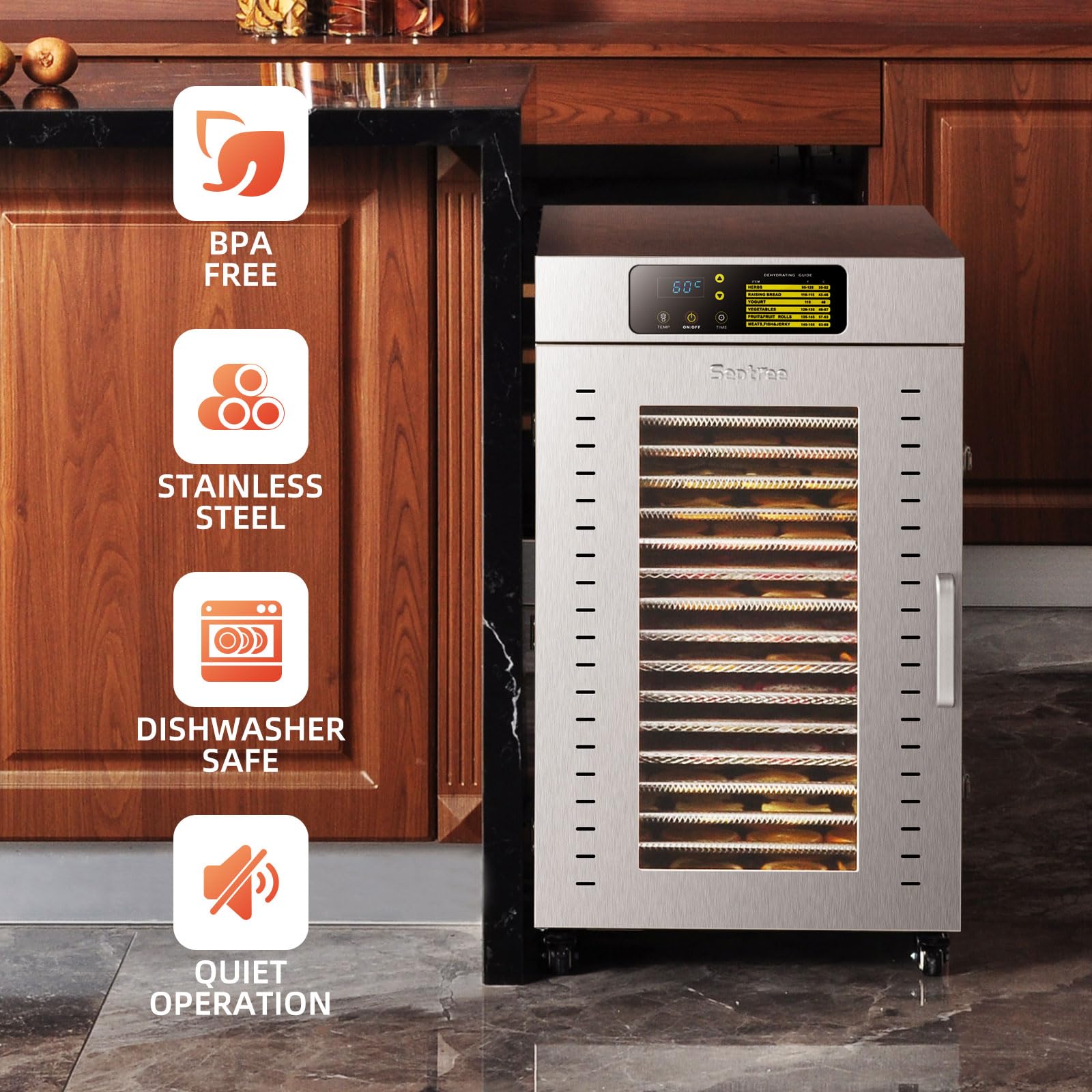 Septree Commercial Food Dehydrator 18 Trays, 2000W Large Capacity 34.42ft² Food Dryer Machine for Jerky, Meat, Fruit, Herbs, Full Stainless Steel Industrial Dehydrater Biltong Maker