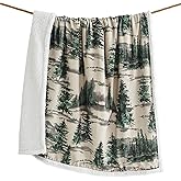 Indigo Hill by HiEnd Accents Joshua Sherpa Throw Blankets, Forest Pine Trees Nature Woodland Mountain Print Western Blanket for Camping Outdoor, Cabin Lodge Rustic Sherpa Fleece Blanket, 54x68 inch