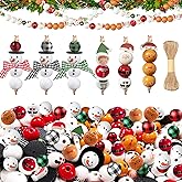 282 Pieces Christmas Snowman Beads Wooden Santa Claus Ornament Round Winter Bead for Crafts Holiday Beads for DIY Garland Craft Making Party Home Holiday Decoration Tree Hanging