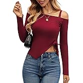 kakola Asymmetrical Tops for Women Cold Shoulder Ribbed Fitted Long Sleeve Going Out Top Date Night Shirt 2026 Spring