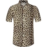 Lars Amadeus Men's Animal Print Shirt Short Sleeves Button Down Casual Summer Printed Shirts