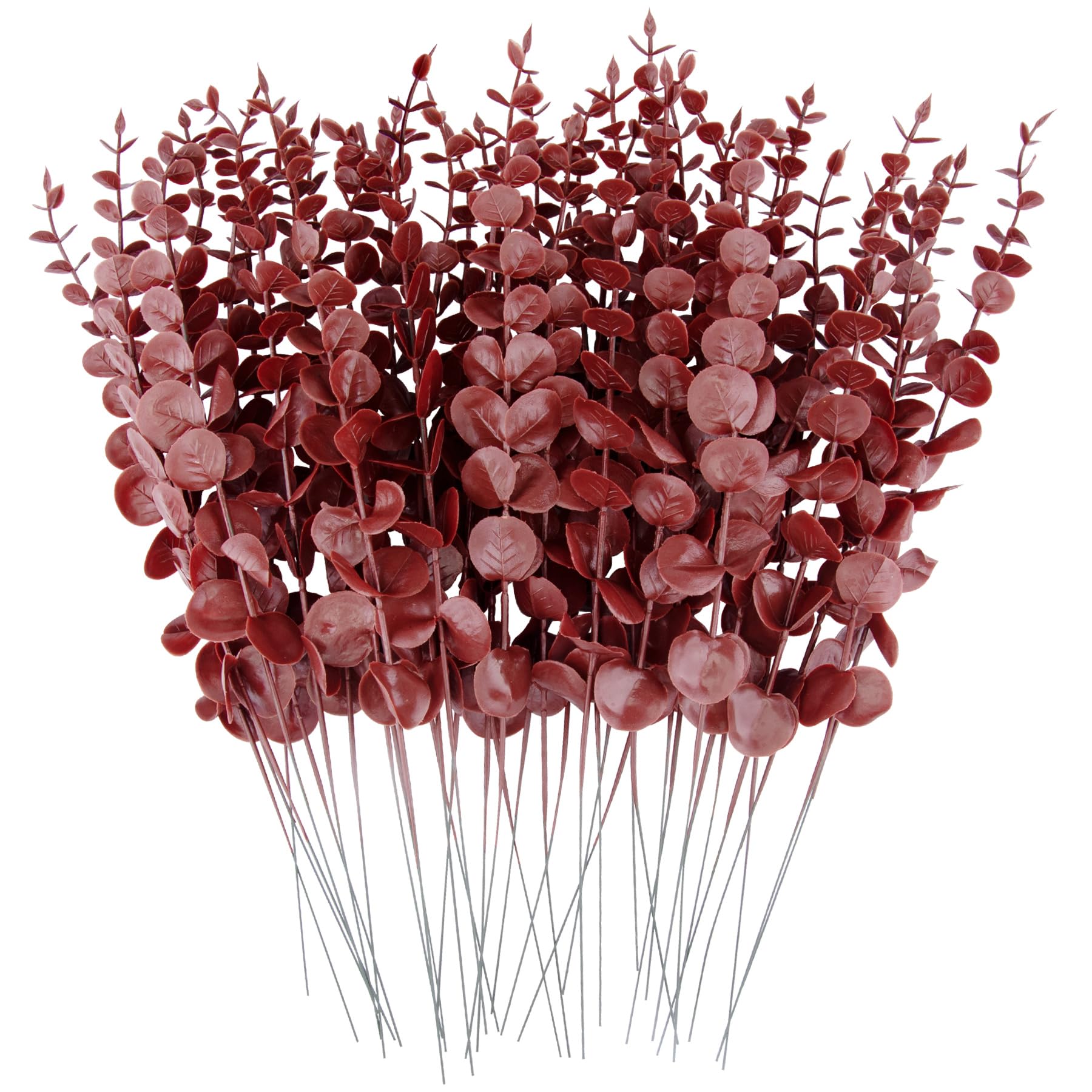 FEQO 36 Pcs Red Eucalyptus Stems - 15 Inch Artificial Leaves and Branches for Vase, Wedding Bouquet, Home Decor