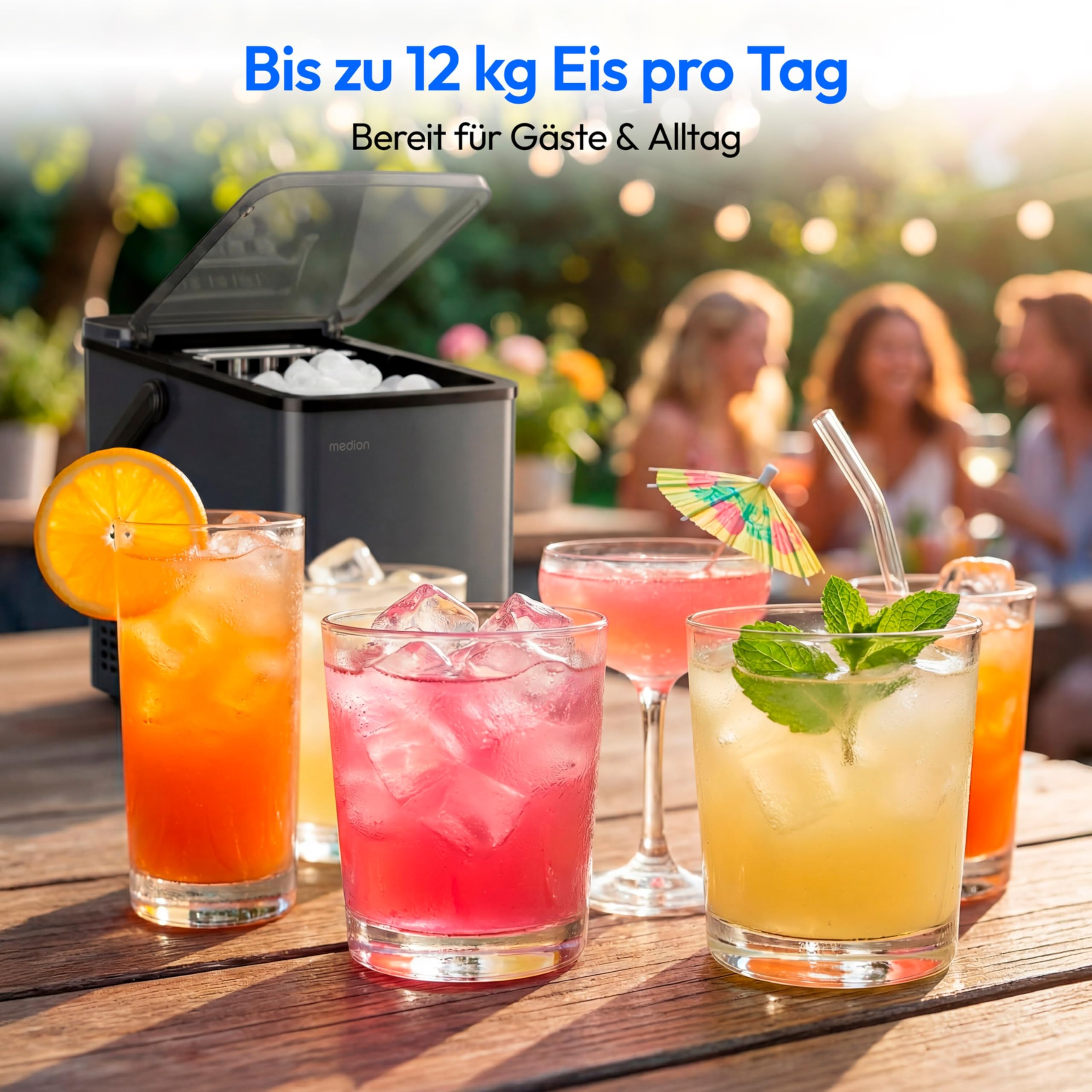 MEDION Eiswürfelmaschine, selbstreinigend, 12 kg Eis/Tag Eiswürfelbereiter, 2 Eiswürfelgrößen S & L, Integrierter Kompressor, 1,1 L Wassertank kompakt mit Tragegriff, GS-Zertifiziert, MD 100117 4