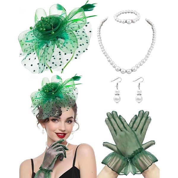 3122 Fascinators Hat With Lace Glovess, Tea Party 1920s Vintage Hats Sibba Tea Party Hat with Lace Gloves 1920s Vintage  main image 3