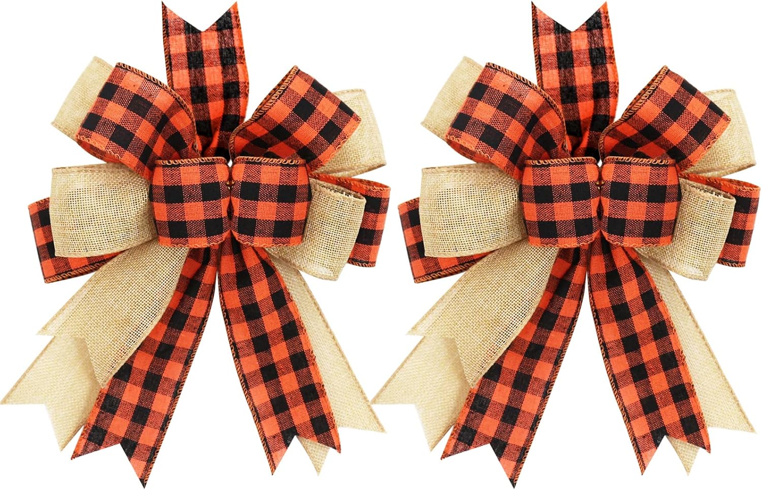Bows & Ribbons - Whaline 2 Pack Fall Wreath Bow Multi-Layer Orange Black Buffalo Plaids Wreath Bow Rustic Handmade Farmhouse Bow Decorative Craft Bow for Indoor Outdoor Autumn Thanksgiving Day Party Supplies