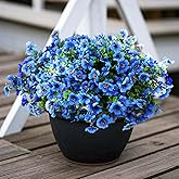 Artificial Faux Plants Flowers for Outdoor Outside Summer Decoration,16 Bundles UV Resistant Realistic Blue Plastic Fake Silk Daisy for Indoor Outside Greenery Boxwood Garden Home Planter Porch Patio