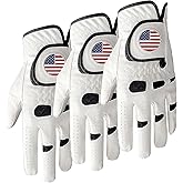 Amy Sport Golf Gloves Men Left Hand Right Handed Golfer 3 Pack with Ball Marker Soft Leather Weathersof Grip Mens Glove Size S M ML L XL XXL 3XL