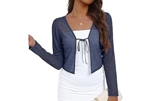 PrinStory Summer Tie Front Cardigan for Women Lightweight Sheer Shrug Bolero Cardigans