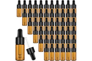100 Pcs Amber Glass Dropper Bottles, 3ml Mini Essential Oil Dropping Bottles, Small Sample Vials with Lid for Traveling Essen