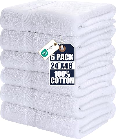 Utopia Towels 6 Pack Bath Towels 60 x 120 cm 100% Ring Spun Cotton White