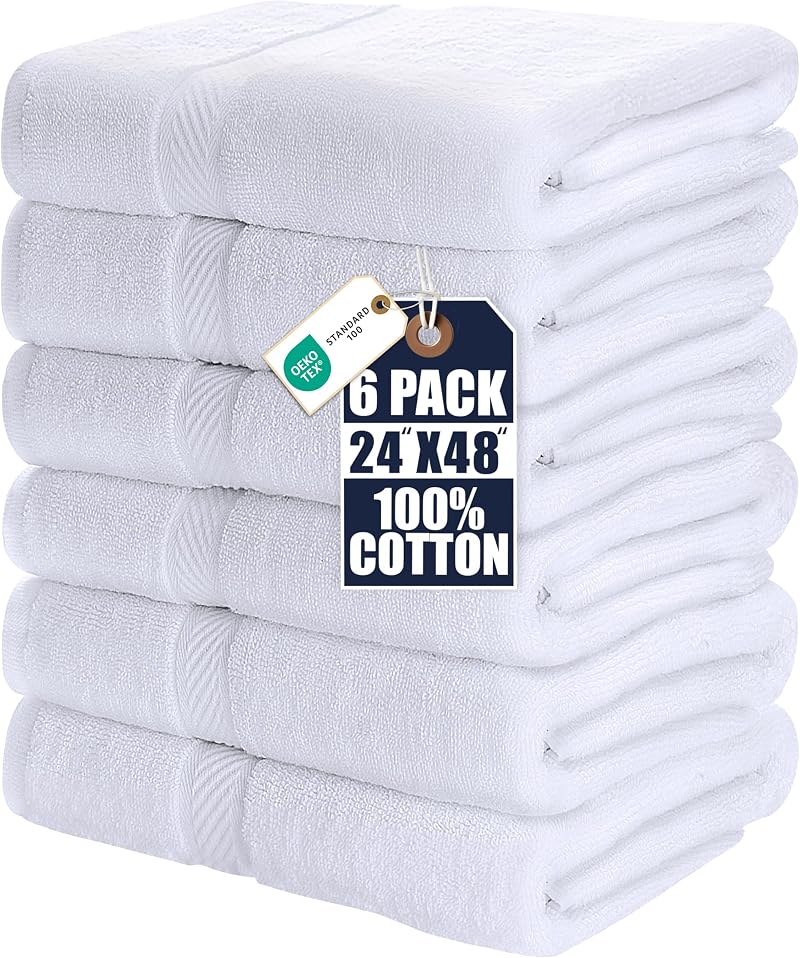 Utopia Towels 6 Pack Bath Towels 60 x 120 cm 100% Ring Spun Cotton White