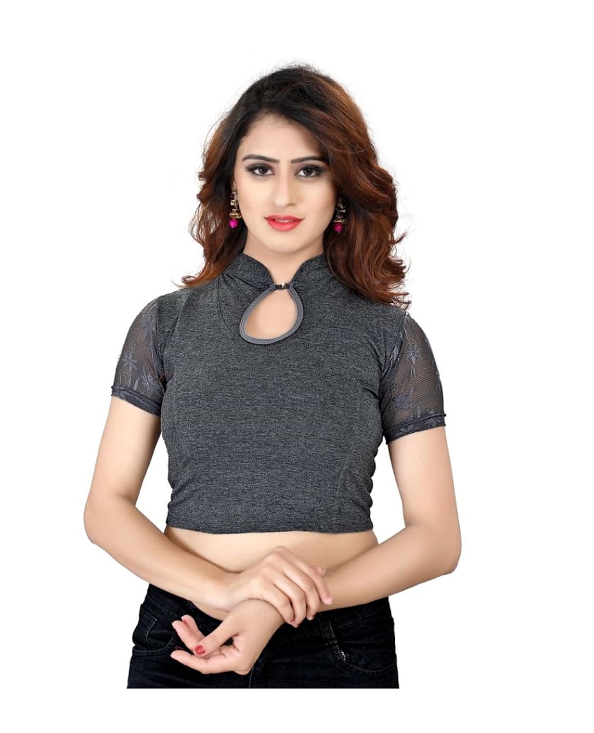 fressia fabrics women's cotton saree blouse (131_grey_free size)