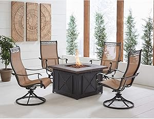Hanover MON5PCSW4DFP Monaco 5-Piece Fire Pit Chat Set Outdoor Furniture, Tan