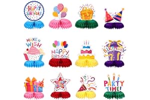 NatNarr 12 Pieces Birthday Table Decorations Colorful Happy Birthday Table Centerpieces Party Honeycomb Centerpieces Table Toppers for Kids Party Supplies