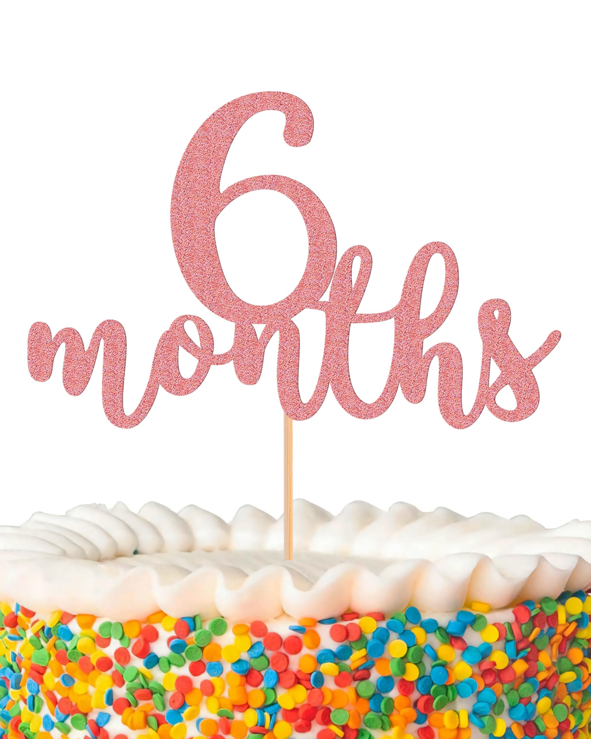 Photo 1 of 6 Months Cake Topper - Golden Glitter 1/2 Birthday Cake Decorations, Perfect for Baby Shower/Gender Reveal Party/Baby Party Photo Booth Props (Pink)