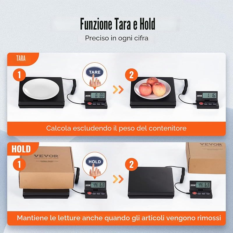 Bilancia Digitale Pesa Pacchi di Spedizione Pacchi Postali Uso Commerciale in ABS Carico tra 10g-50kg per Corriere Fattoria, Bilancia per Pacchi 250 x 250 x 43 mm Schermo LCD Funzione Tara Hold