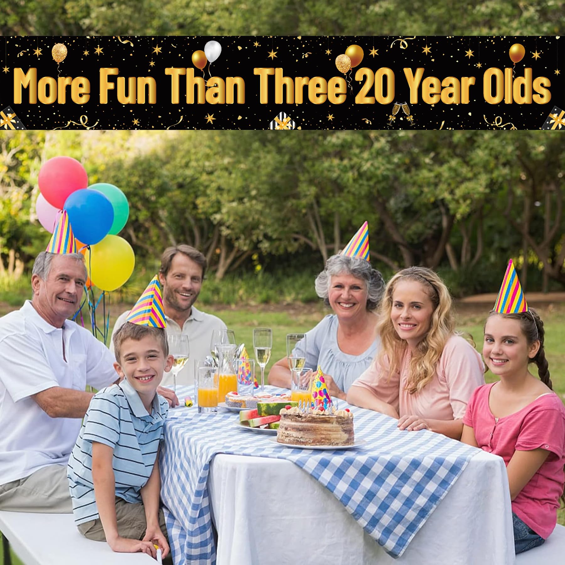 More Fun Than Three 20 Year Olds Banner for 60th Birthday Decorations - Happy 60th Birthday Party Banner - 60th Birthday Party Decorations and Supplies