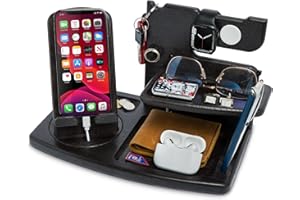 TESLYAR Wood Rotating Phone Docking Station Compatible With IWatch - Desk Organizer Nightstand for Men, Fathers, Dad - Birthd