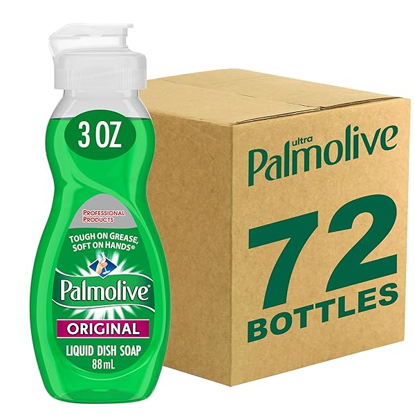 PALMOLIVE DISHWASHING LIQUID, TRAVEL DISH SOAP, ORIGINAL SCENT, GREEN, 3 FLUID OUNCE BOTTLE (CASE OF 72) – TOTAL OF 216 FLUID OUNCES – DISHWASHING LIQUID – KITCHEN SOAP & CLEANING SUPPLIES