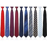 SATINIOR 10 Pcs 20 Inch Clip on Ties for Men Pre Tied Uniform Easy Necktie Mixed Plaid Striped Dots Solid Color Men's Ties with Buttonholes for Office School, 10 Styles