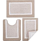 ZOESIOER Bathroom Rugs Sets 3 Piece with U-Shaped Contour Toilet Mat Shower Rugs Absorbent Microfiber Plush Bath Mats Non Slip Bath Rugs Shaggy Floor Mats Machine Washable