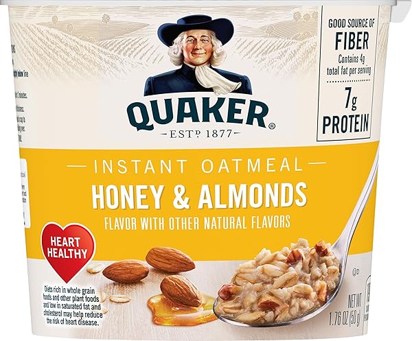 QUAKER, HONEY & ALMONDS INSTANT OATMEAL CUP, 1.76 OZ