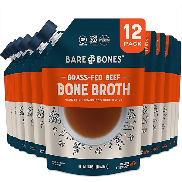 Bare Bones Low Sodium Organic Chicken Bone Broth - 16oz Carton Pasture Raised Collagen Rich