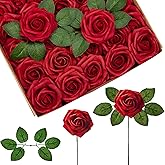 InnoGear Artificial Flowers, 100 Pcs Dark Red Foam Fake Roses Bulk with Stems for Decoration DIY Wedding Bouquets Centerpieces Bridal Shower Party Christmas Tree