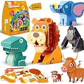 ROHSCE 3D Animal Puzzles for Kids Ages 3-8, DIY Paper Craft Kit | 5 Cartoon Animals, Safe Foam, Easy-to-Assemble, No Glue or Scissors, STEM Learning and Screen-Free Play, Birthday Gifts