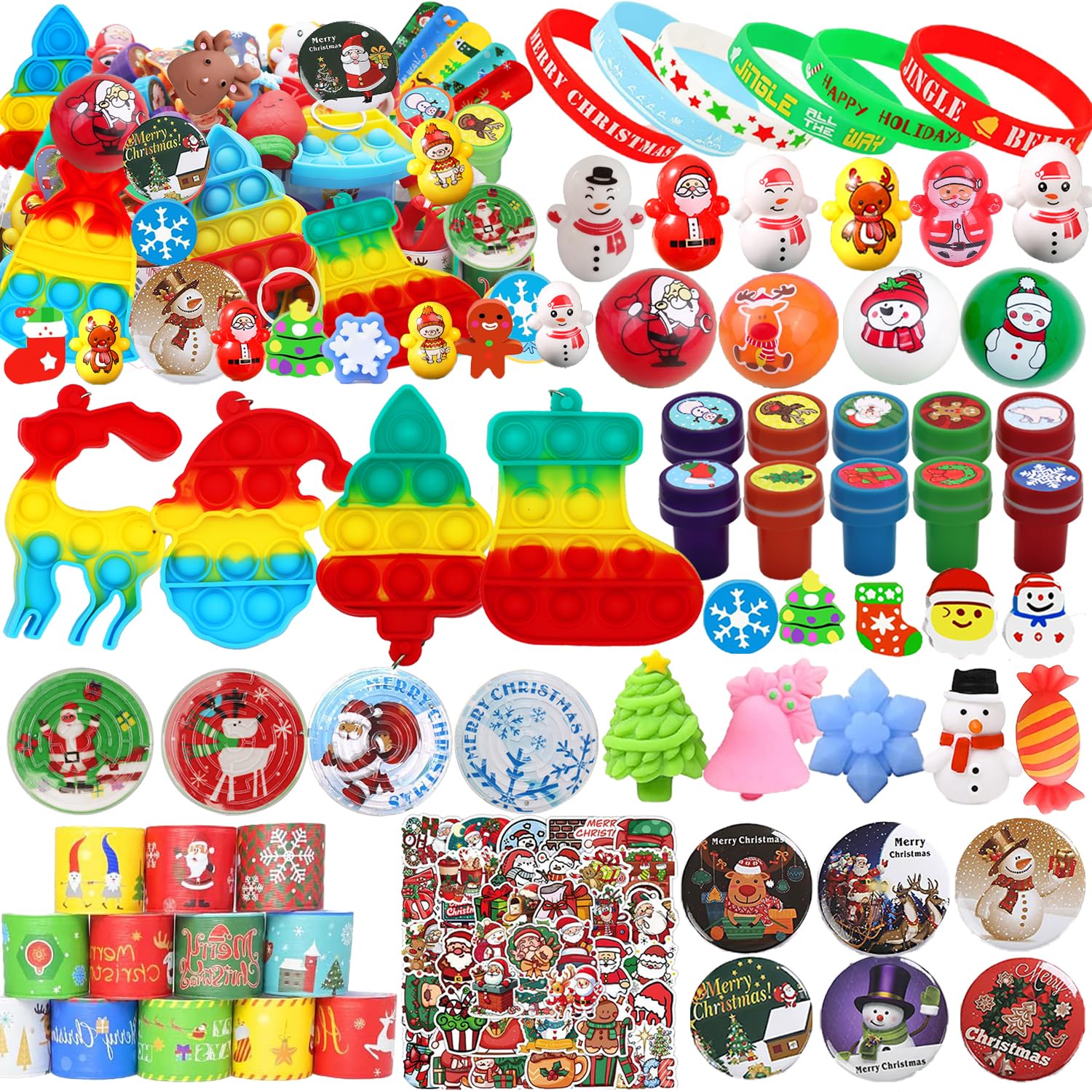 Photo 1 of 117 Pcs Christmas Party Favors for Kids, Pop Fidget it Toys, Goodie Bag Stuffers, Treasure Box Toys, Classroom Prizes, Goody Bags, Christmas Stocking Stuffers for Kids