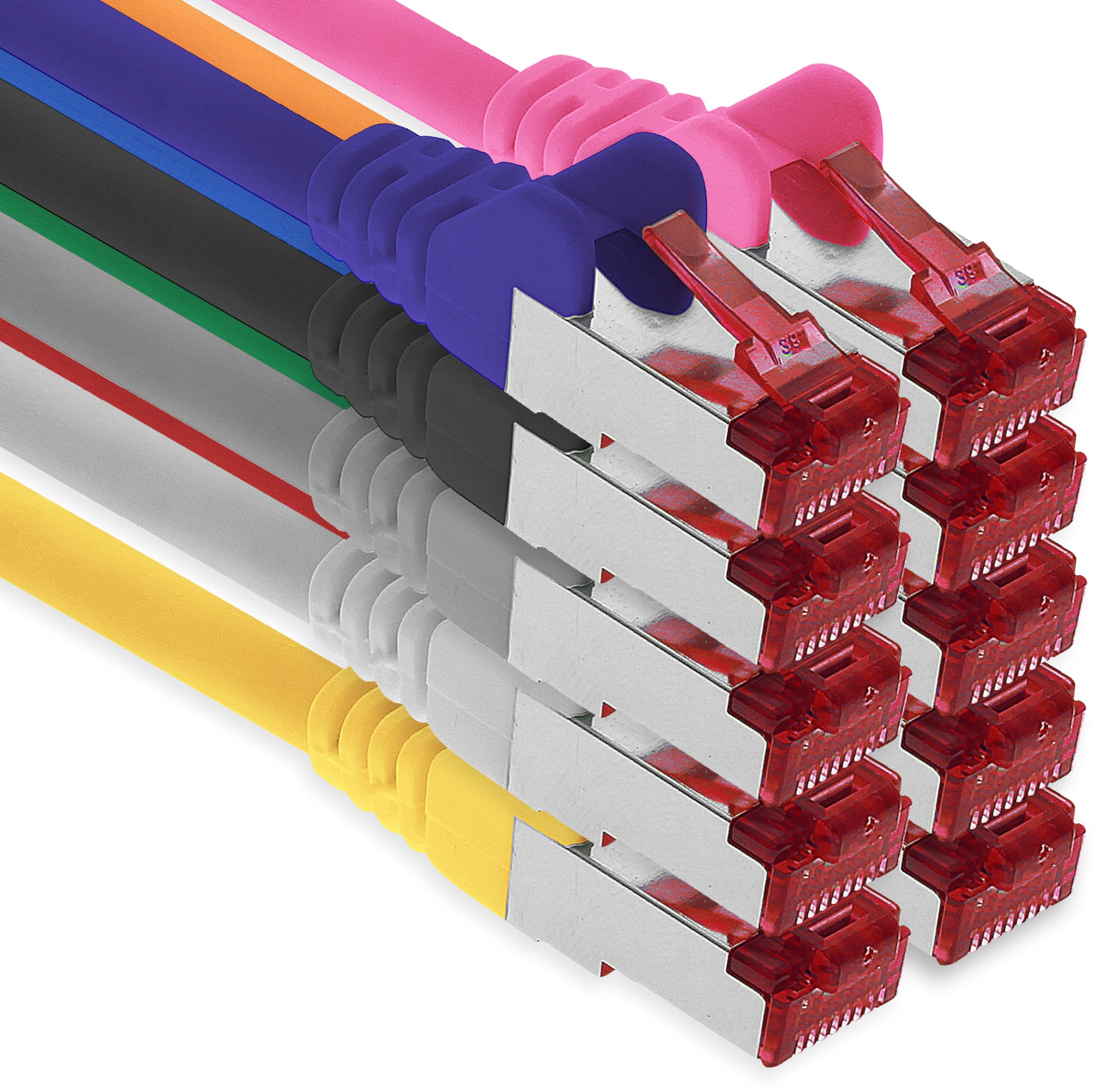 1aTTack.de - 10x 2m CAT6 patch cable S/FTP PIMF shielding CAT.6 RJ45 network cable Ethernet cable DSL LAN router switch modem patch panel - 10 colors