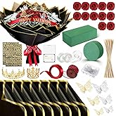 Maysing Valentine's Day Money Bouquet Kit 12 Pcs Glitter Roses 20 Sheet Flower Wrapping Paper DIY Flower Bouquet Floral Foam Blocks Sticker for Anniversary Birthday Mother's Day Graduation(Red)