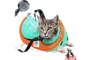 AWOOF Cat Grooming Bag Adjustable Cat Bathing Bag Anti Scratch Bite Restraint Bag Cat Sling Bag Durable Mesh Cat Shower Bag for Small Medium Large Cats Nail Trimming Ear Cleaning Medicine Taking
