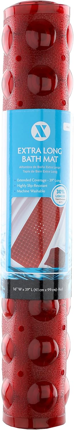 SlipX Solutions Extra Long Bath Mat 39 x 16 Inch, Non-Slip Traction for Tubs & Showers, Longer Than Standard Bathtub Mats (200 Suction Cups, Red): Home & Kitchen