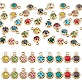 UNICRAFTALE 18K Gold Plated Flat Round Real Birthstone Charms Rhinestone Pendants Crystal Glass Charms Metal Dangle Pendants for DIY Bracelets Necklaces Jewelry Making