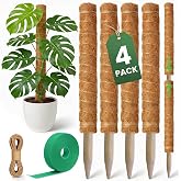 4 Pack 16" Moss Pole Monstera Plant Support - Stackable up to 48" | Plant Stakes for Indoor Climbing Plants Potted - Tall Coco Coir Pole Sticks &amp; Accessories for Monstera, Pothos &amp; Philodendron